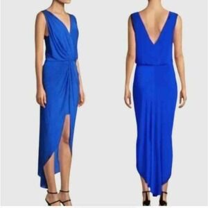NWT Misa Los Angeles Leza Royal Blue Long Hi-Low Jersey V-Neck Maxi Dress Size M